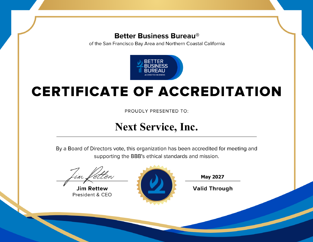 BBB Accreditation Certificate